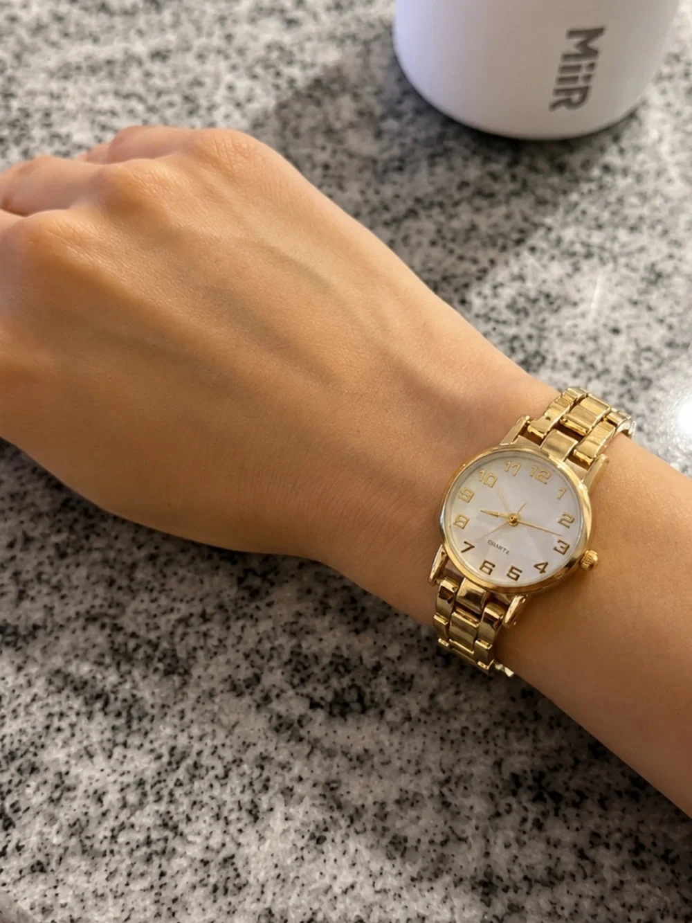 Gold Quartz Watch White Dial Dainty Stainless Steel Bracelet Waterproof Luxury